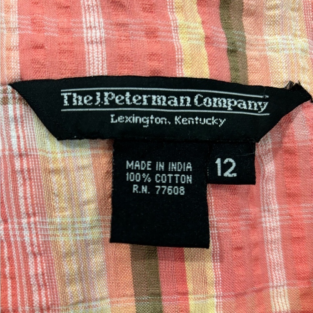 J PETERMAN 90s PINK & OLIVE GREEN PLAID SEERSUCKER PENCIL MIDI SKIRT SZ 12 - Picture 9 of 9